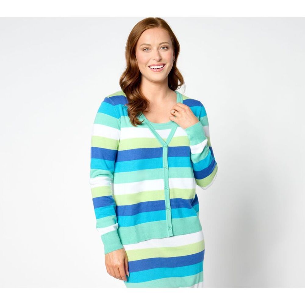 Women Control Women's Top Sweater Sz L Stripe Cardigan Multi-colored A648540